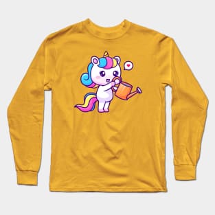 Cute Unicorn Watering Plant Cartoon Long Sleeve T-Shirt